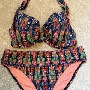 Tommy Bahama Ikat Tie Dye 34 DD Top L Bottom Bikini